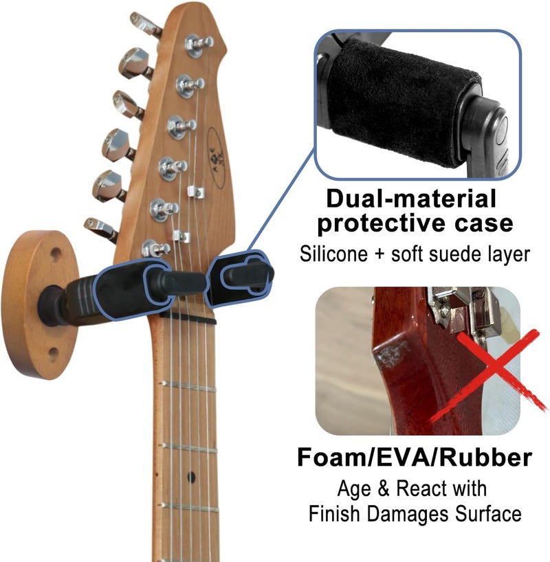 AUPHY Guitar Wall Mount Auto Lock,Guitar Wall Holder with Nitro-Safe Velvet,Universal Compatibility for All Headstocks and Neck Widths Supports Acoustic, Electric, and Bass Guitars - Image 5